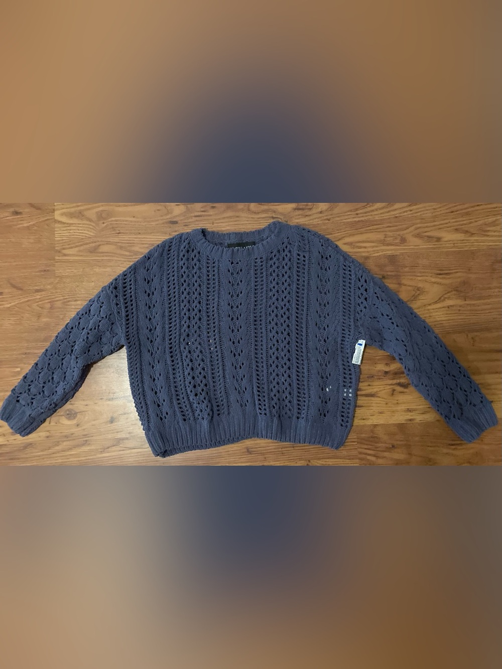 Kendall & Kylie Blue Open-Work Crewneck Sweater XS